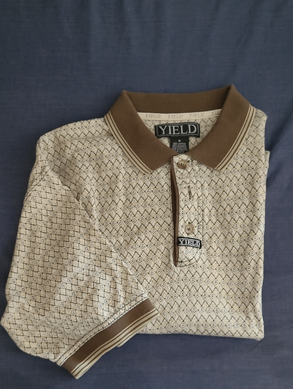 Yield Men's Beige Polo with Brown Trim
